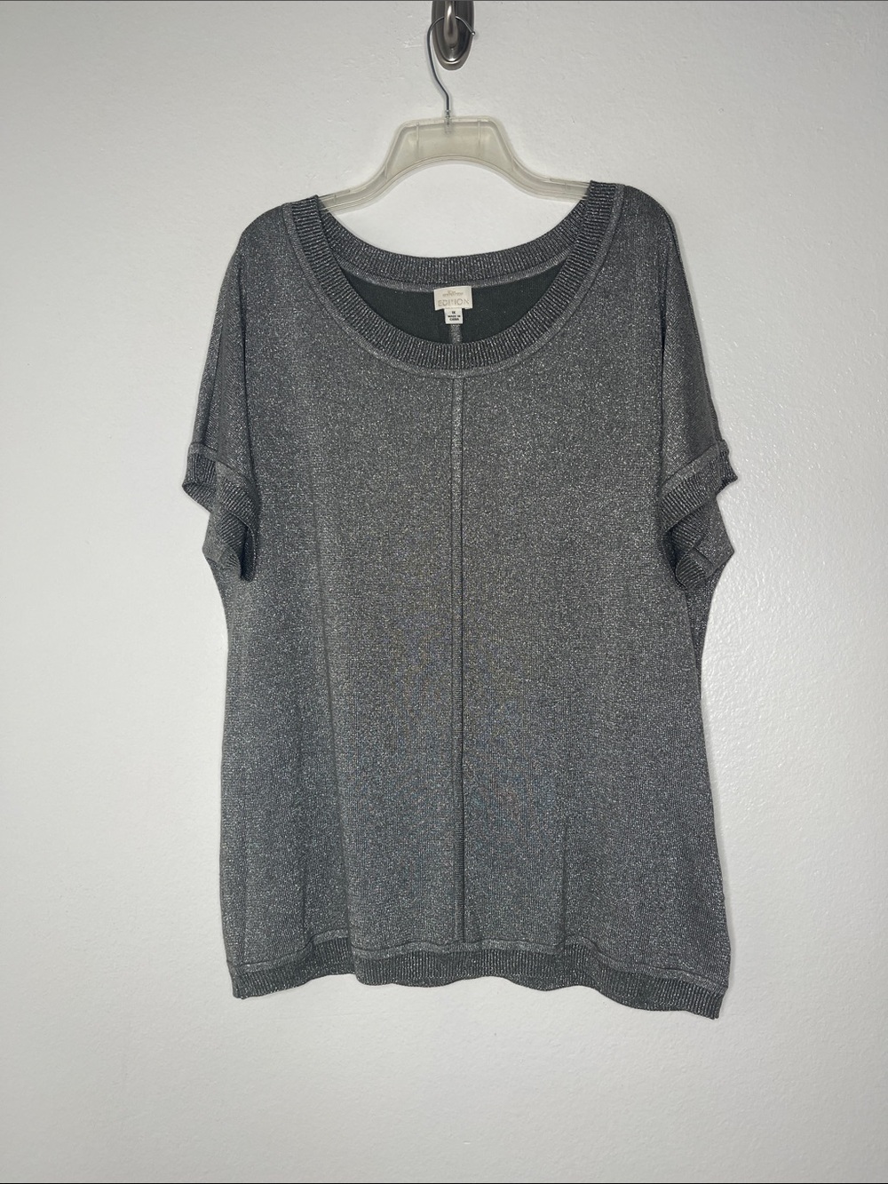 Erin Featherston Edition Silver Knit Dolman Short Sleeve Top Size 1X